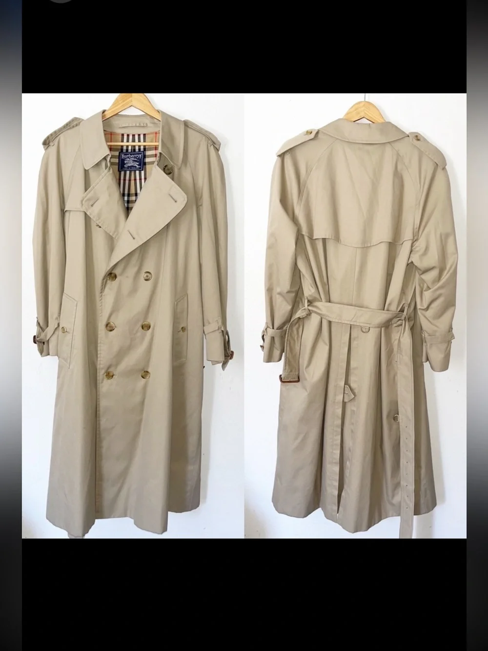 VTG Burberry Trench Coat Sz 48R Long Old Money 80s/90s Classic Double Breasted - Picture 3 of 16